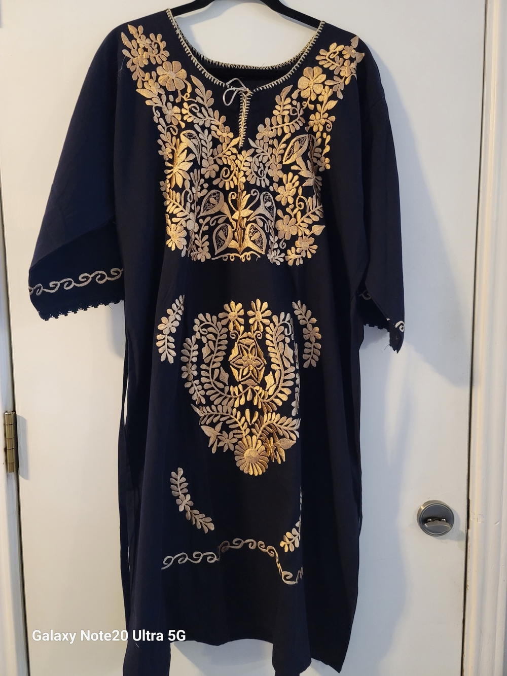 Embroidered Navy and Gold Kids Dress